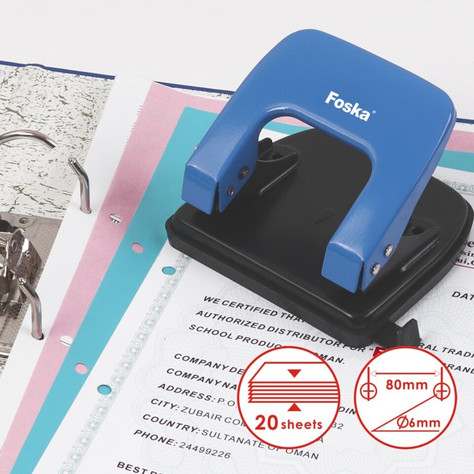 image 1 of Coloured Metal Hole Paper Punch with Paper Adjustment Measure