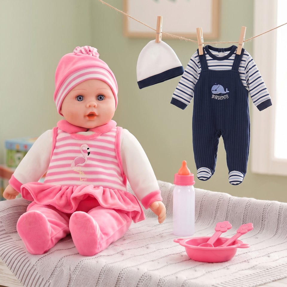 image 1 of BiBi Doll 16" Baby Doll With Extra Outfit, Sounds, Moving Eye Lids & Accessories
