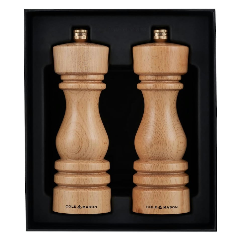 image 1 of Cole & Mason London Beech Wood Salt & Pepper Mill Set 180mm