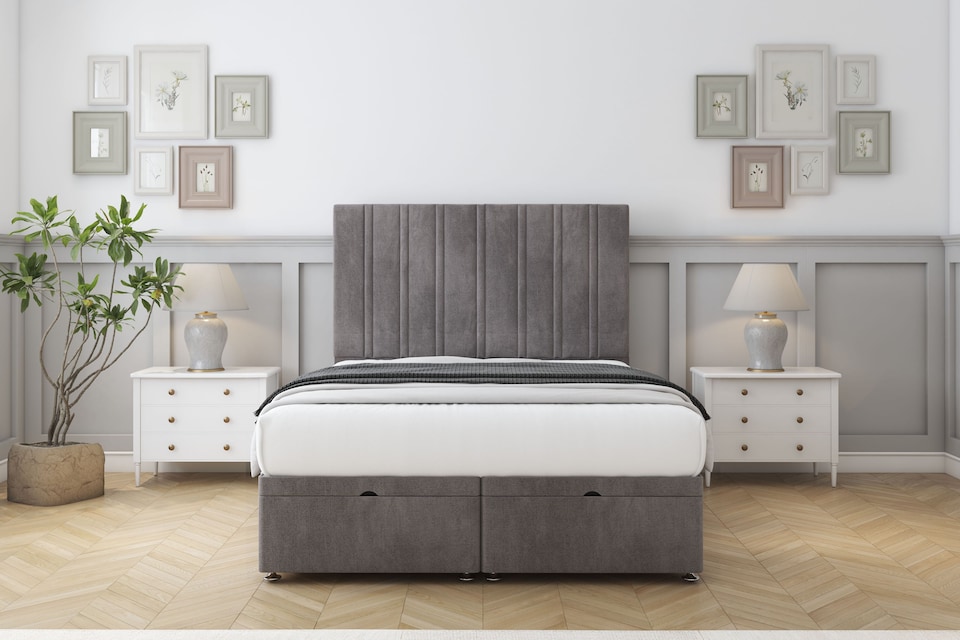 image 1 of Sloomy Langston Slate Naples Ottoman Bed With Mattress With 54" Floor Standing Headboard 6' Super King