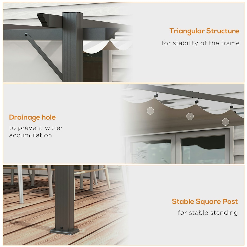 image 1 of Outsunny 3x3(m) Pergola Gazebo Sun Shade Shelter Aluminium Garden Canopy, Grey
