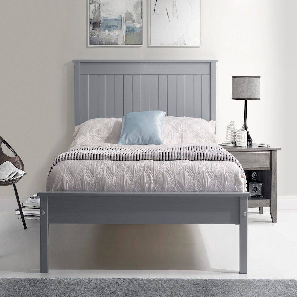 image 1 of 4ft Small Double Pure grey,wood,wooden low foot end board,solid panel bed frame.Shaker style