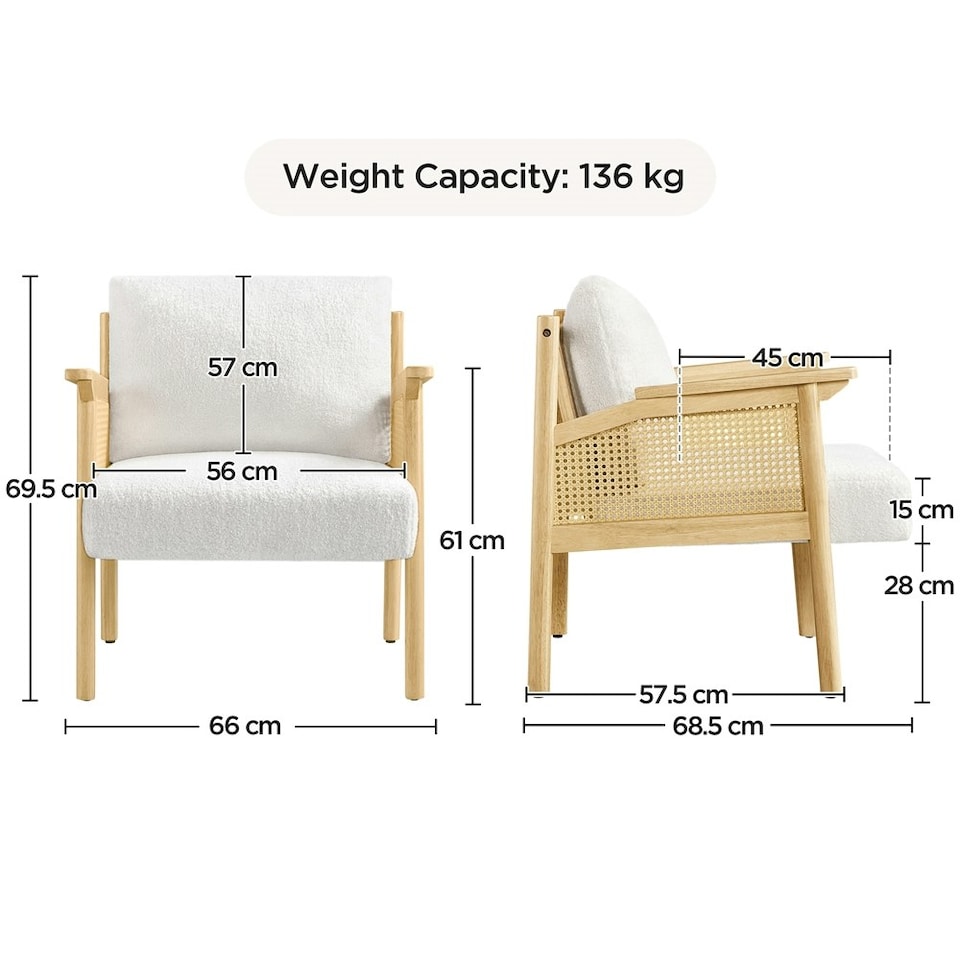 image 1 of Yaheetech Boucle Accent Chair with Seat Cushion and Back Pillow White