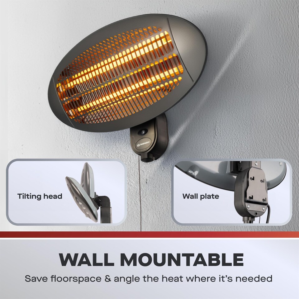 image 1 of Daewoo 2000W Electric Patio Heater with Adjustable Pole