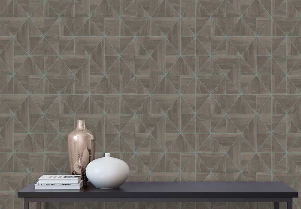 image 1 of Fine Decor FD25322 Diamond Wood Wallpaper, Grey Blue
