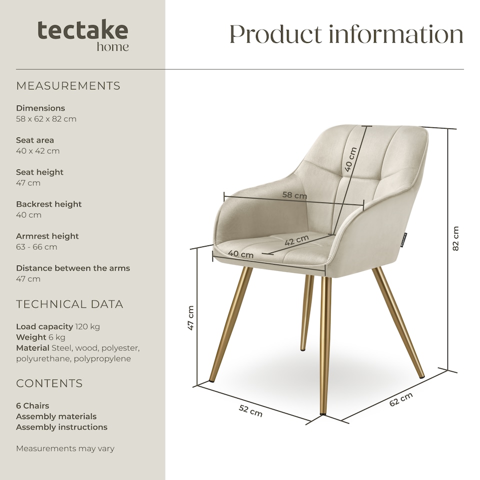 image 1 of Chair Marilyn - quilted velvet look, continuous backrest, golden steel legs | Cream | cream/gold | One Size | 6