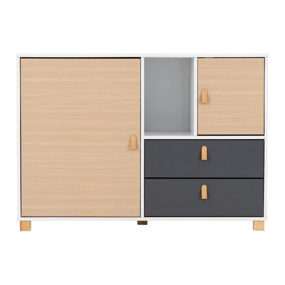 image 1 of Brooklyn 2 Door 2 Drawer Storage Chest - L45 x W120 x H84.5 cm - Oak Effect/Grey
