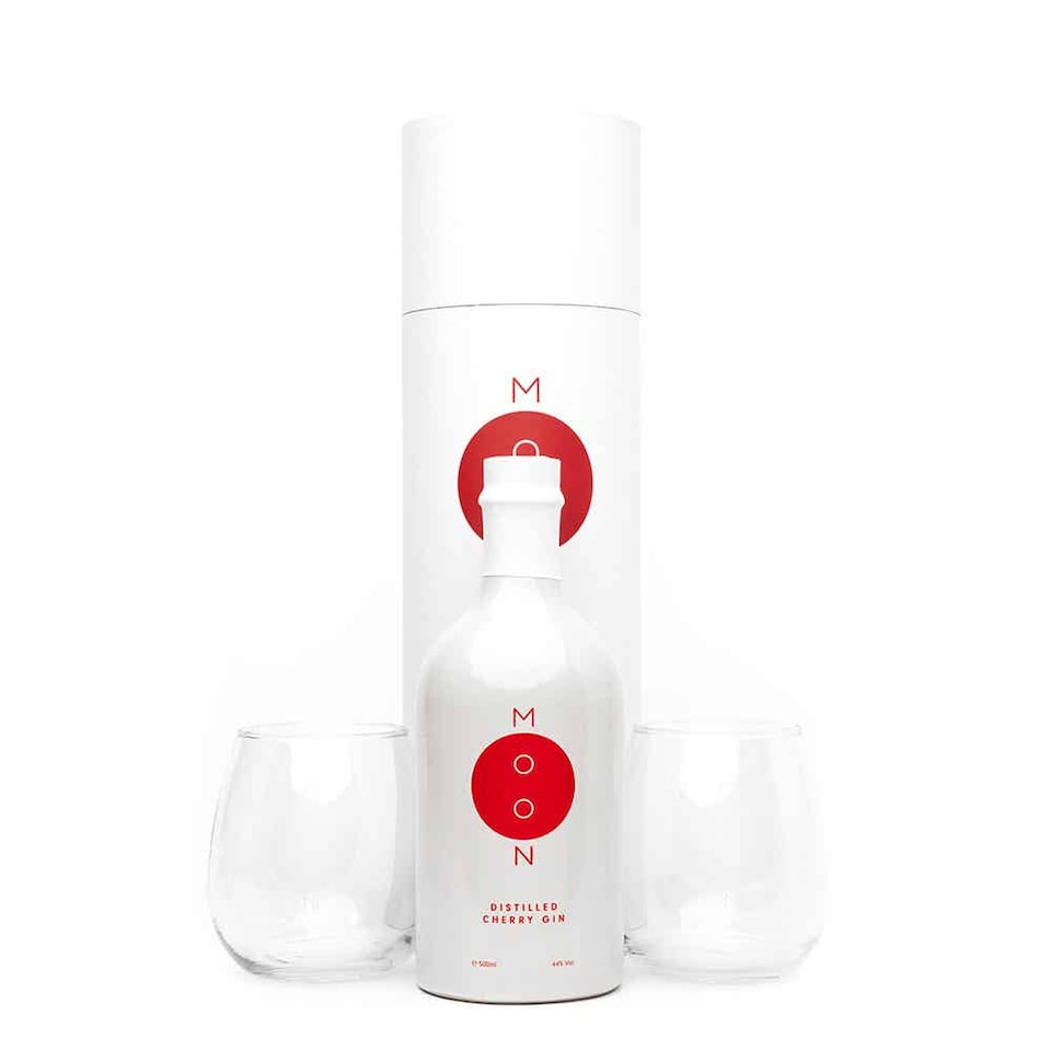 image 1 of Moon Cherry Gin Gift Pack - Cherry Infused Gin - 1x50cl Gin, 2x Moon Tumblers
