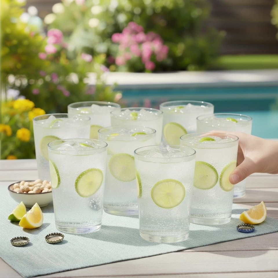 image 1 of Bistro Cocktail Drinking Glasses Beer Tumblers Barware Set | Clear | Clear | Set of 8