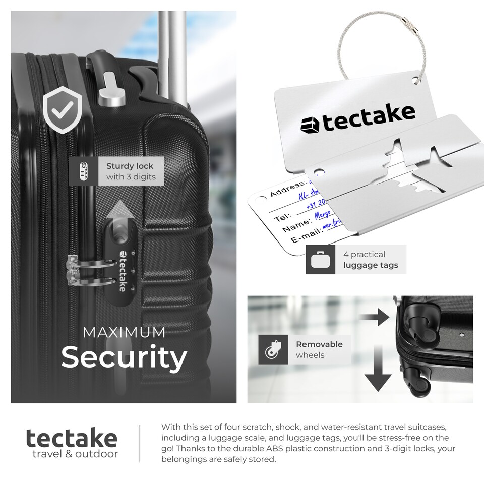 image 1 of Suitcase Set Mila - 4 hard-shell suitcases, including luggage scales and tags | Black | black | 1