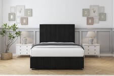 Sloomy Langston Black Plush Divan Bed With Mattress 4 Drawers With 26" Strutted Headboard & 12" Matching Footboard 6' Super King | Black | Black | Super King | 1