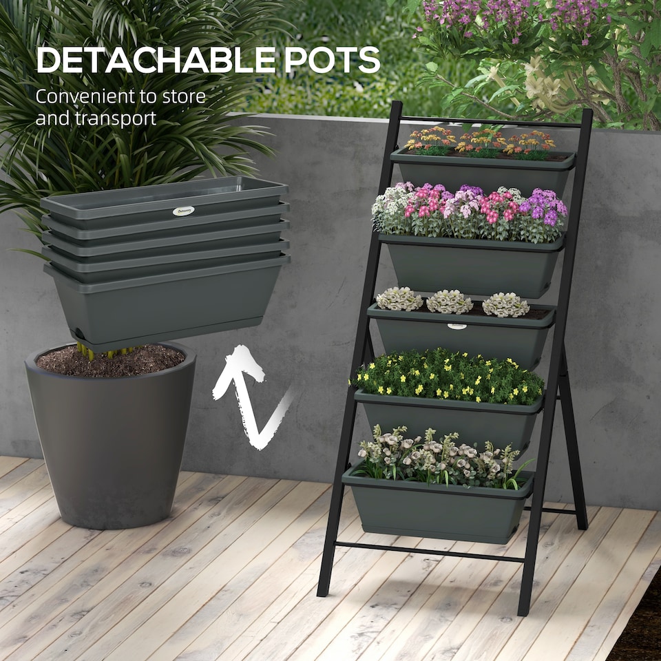 image 1 of Outsunny Indoor Outdoor Vertical Raised Garden Bed with 5 Removable Tray