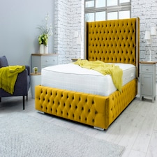 Benito Plush King Bed Frame - Mustard Gold