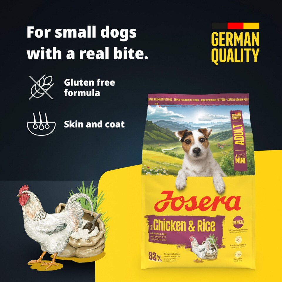 image 1 of Josera Mini Adult Chicken & Rice | Complete dry food for toy & small breeds | Gluten free | Lots of meat | Skin & Coat | Helps reduce tartar | 5x0.9kg