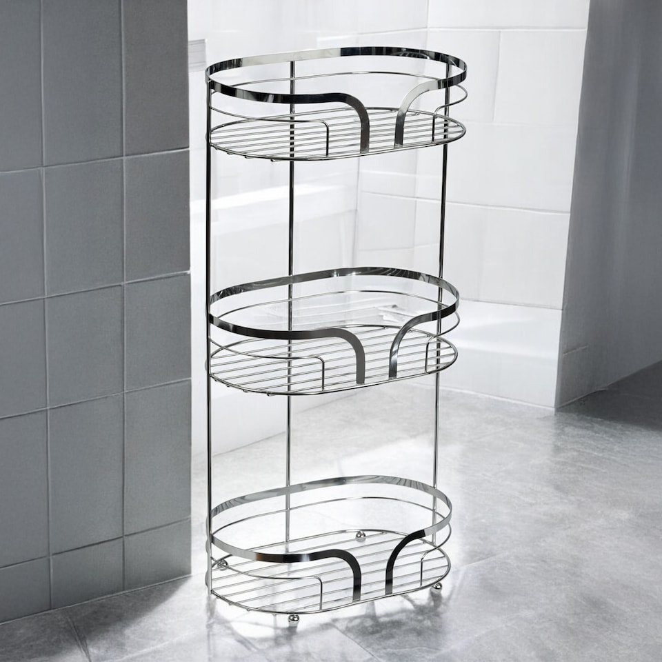 image 1 of Showerdrape Dante Chrome Freestanding Floor Caddy and Mini Shower Caddy | Silver | Chrome | 1