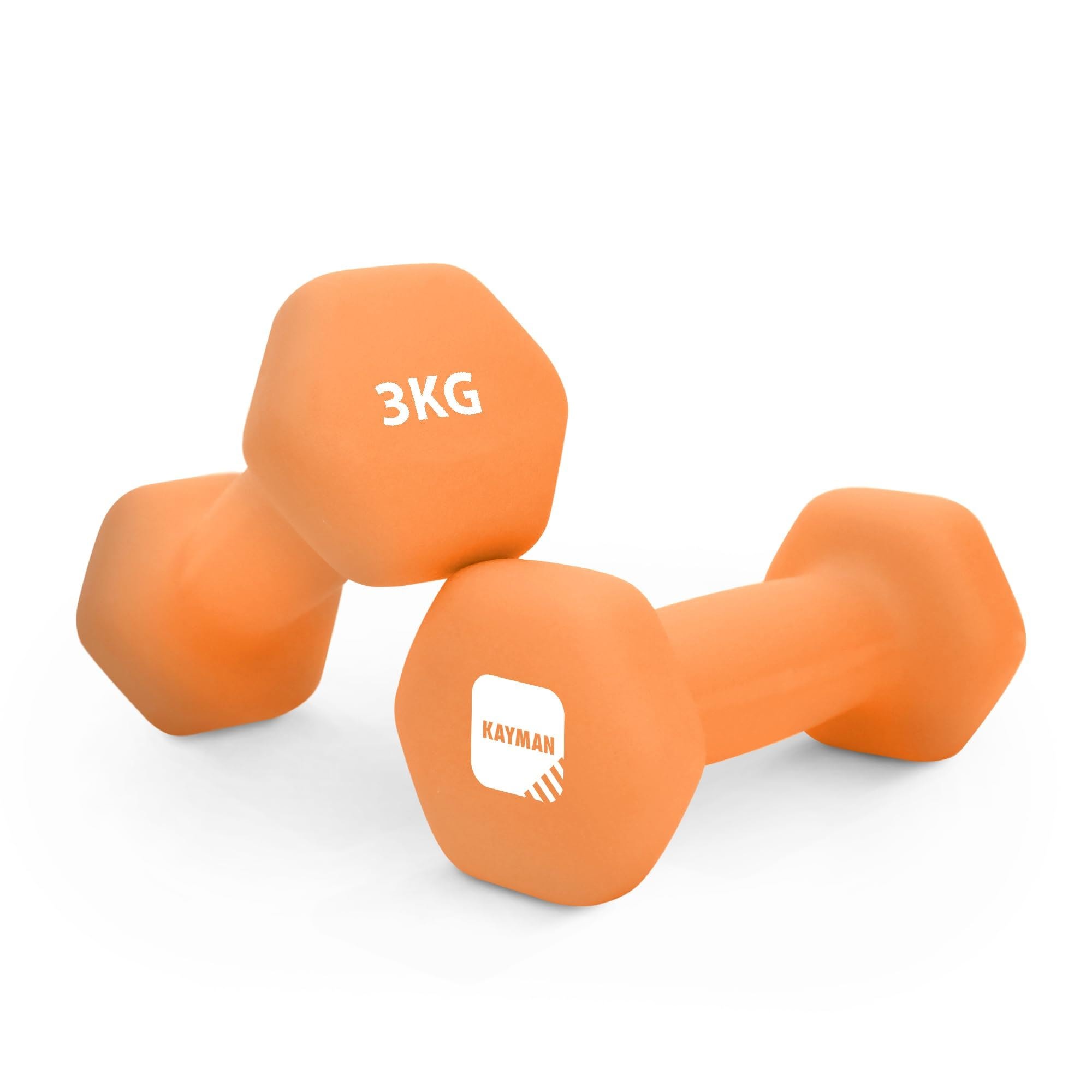 Kayman Neoprene Dumbbells Pair with Hex Ends and Anti Slip Grip