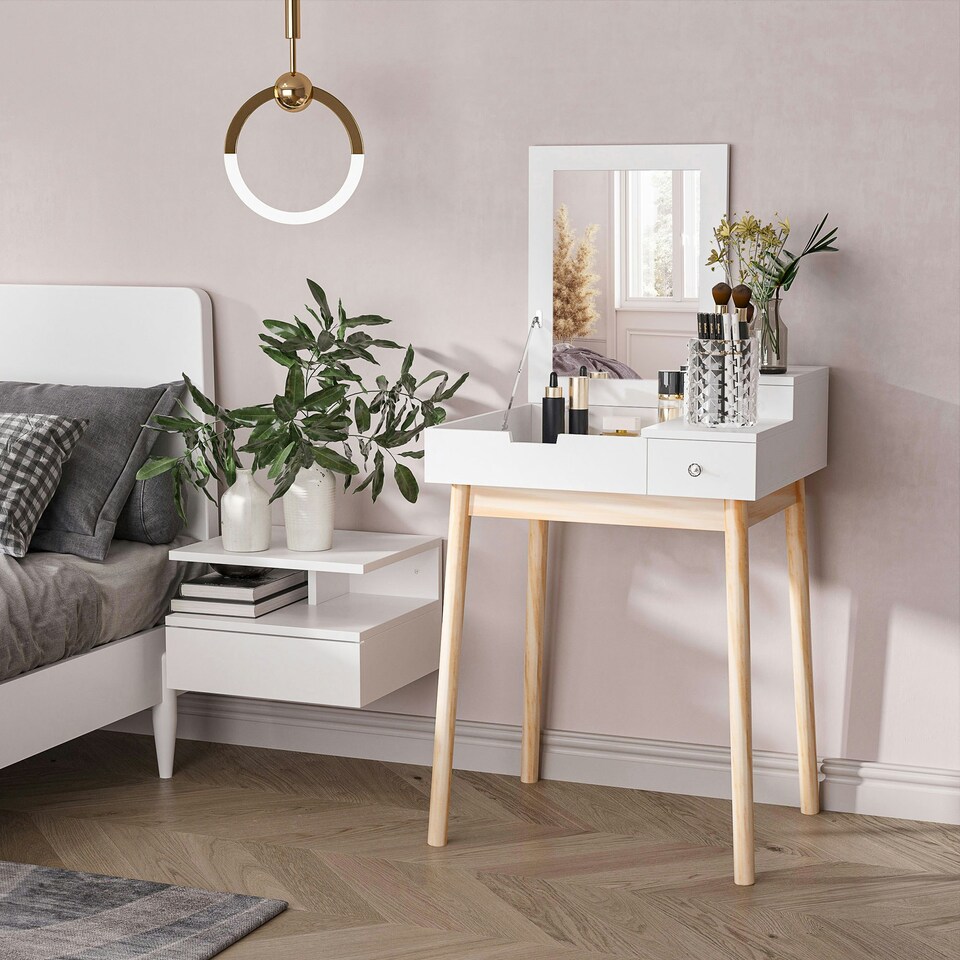image 1 of HOMCOM Dressing Table Vanity Desk Flip-up Mirror 2 Drawers, White