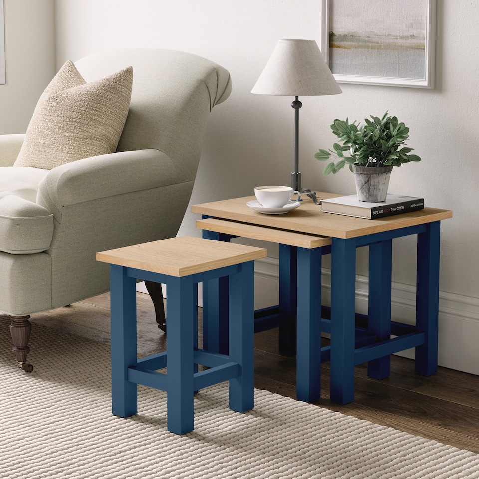 image 1 of Farro Navy Blue Nest of 3 Tables - Fully Assembled - By Roseland Furniture