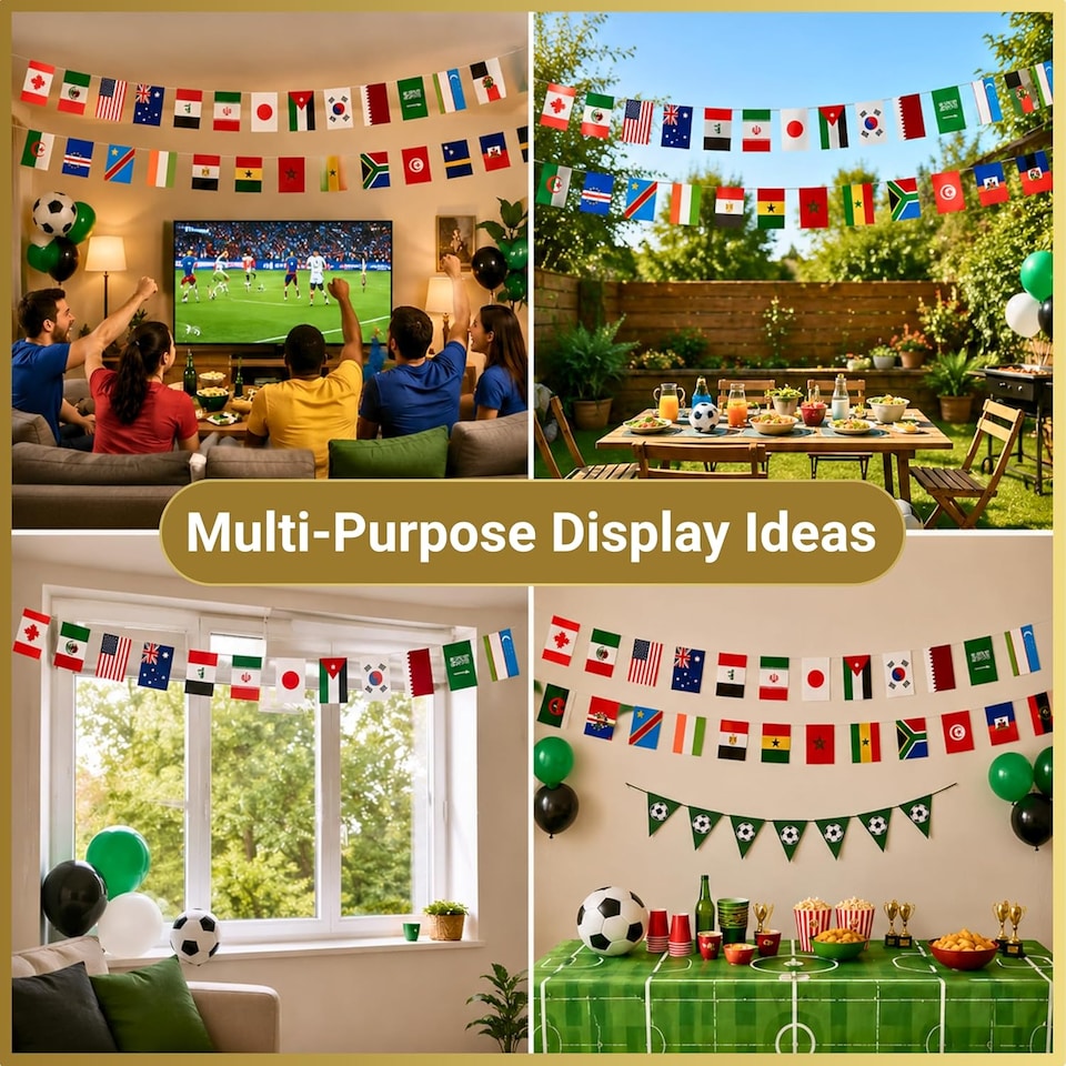 image 1 of 48 Flags Bunting 12m/39ft for World Cup Football Qualified Countries Double Sided Polyester Banner Sport Party Decorations