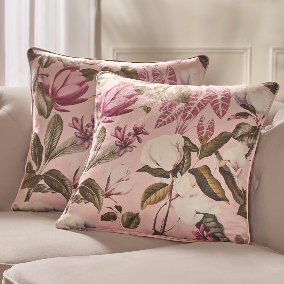 image 1 of OHS 2 x Floral Botanics Matte Velvet Filled Cushions, 45x45cm - Blush Pink Pink | Blush Pink | 45x45cm