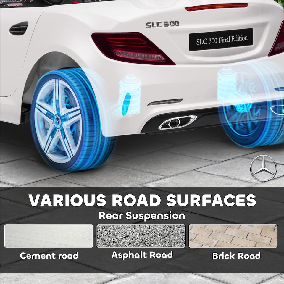 image 1 of AIYAPLAY Benz SLC 300 Licensed 12V Electric Car for Kids, Kids' Electric Ride on with Parental Remote, Music Lights, Suspension Wheels for 3-6 Years, White