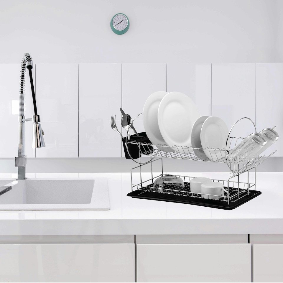 image 1 of DDCAT201PPBK-Casa - Catania 201 Dish Drainer 2 Tier Black | Silver