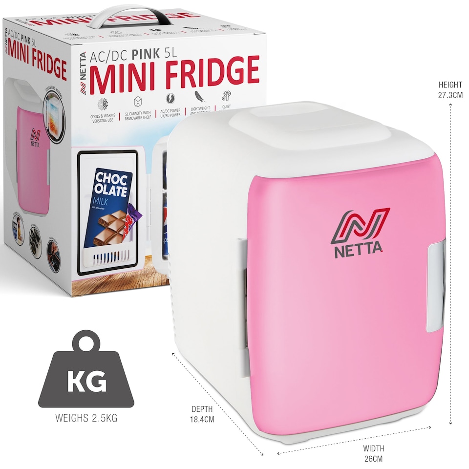 image 1 of NETTA 5L Mini Fridge - Grey & White, 12V Car Socket and UK Mains Plug