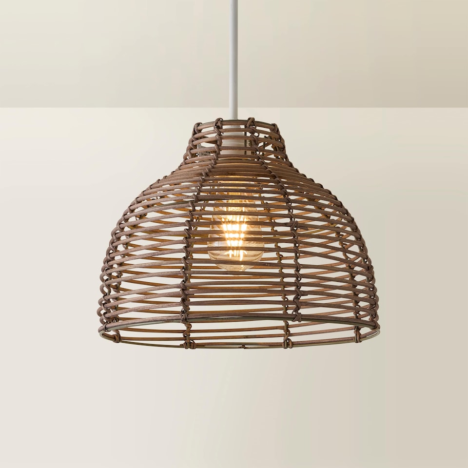 image 1 of ValueLights Lobster Wicker Rattan Grey Ceiling Pendant Light Shade | Grey