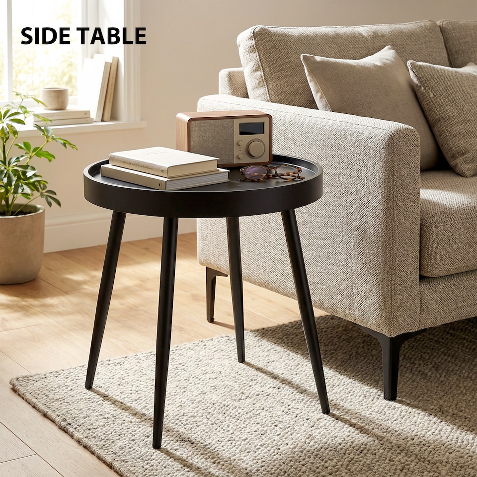 image 1 of Outsunny Round Garden Table, Outdoor Coffee Side Table with Plastic Top