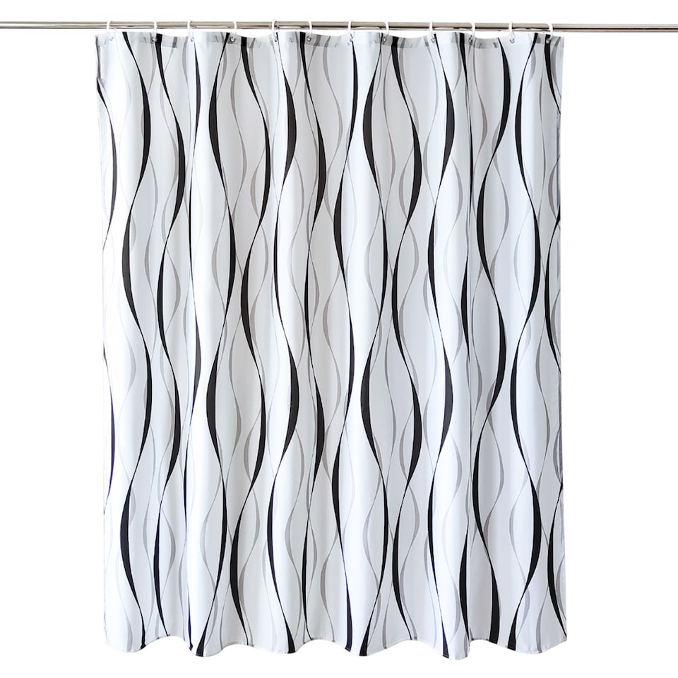 image 1 of Geometric Design Polyester Shower Curtain with 12 Hooks - 180x200cm