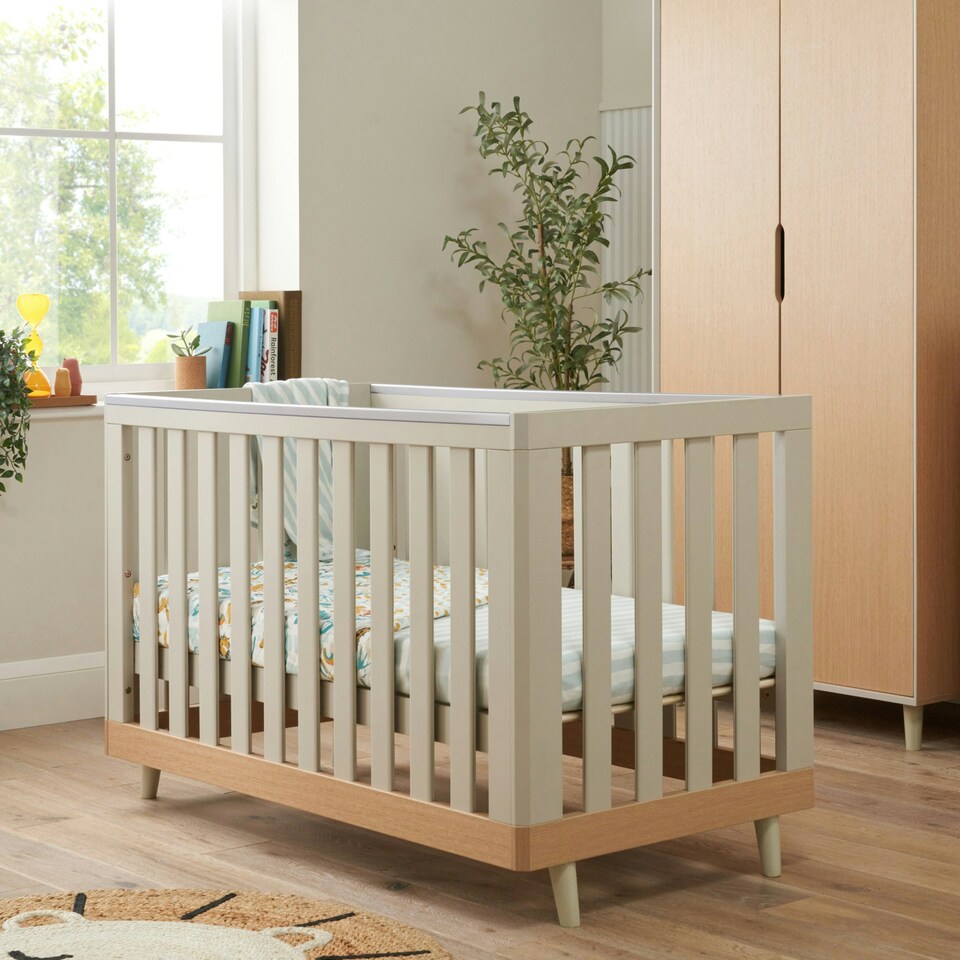 image 1 of Tutti Bambini Hygge Mini Cot Bed - Light Oak/White Sand