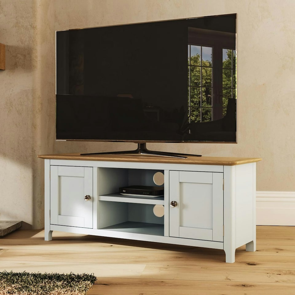 image 1 of Taberno Oak 2 Door TV Unit Linen White White