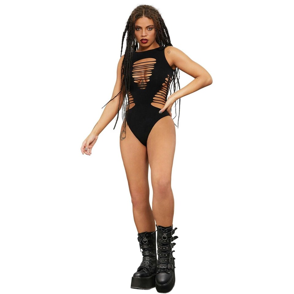 image 1 of Fever Womens/Ladies Slashed Bodysuit - Black - One Size One Size