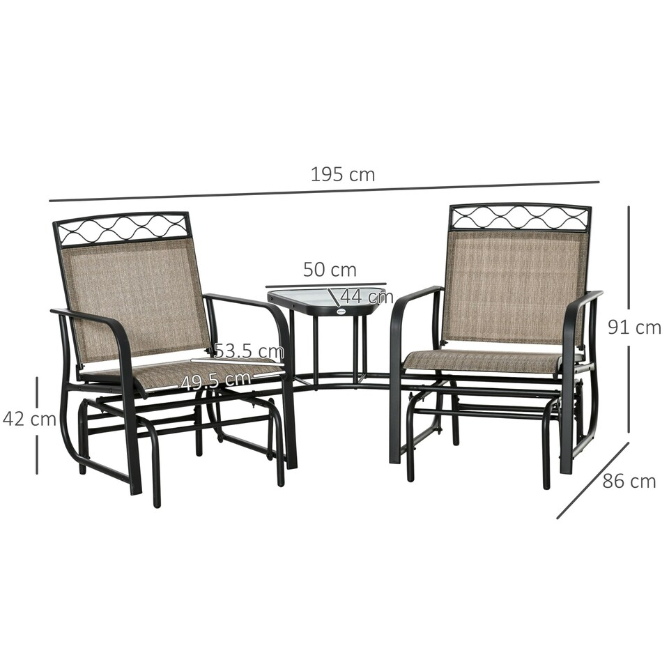 image 1 of Outsunny 2-Person Outdoor Glider Rocker Chair with Center Table
