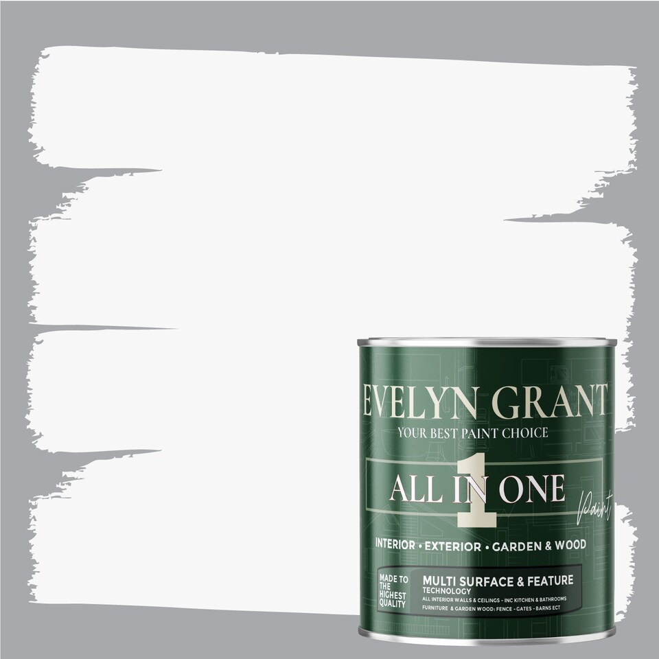 image 1 of EVELYN GRANT All-in-One Paint & Primer - Multi-Surface for Walls, Wood, Interior & Exterior - Brilliant White - 1L - Matt
