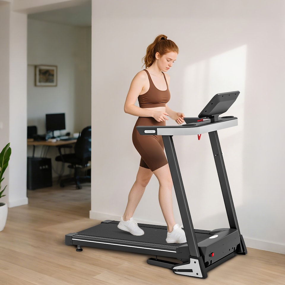 image 1 of HOMCOM 2HP Motorised Treadmill Folding Frame with Wheels Preset Programs