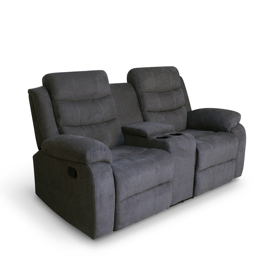 image 1 of Boston 2 Seater Manual Recliner Sofa w Drinks Console Grey