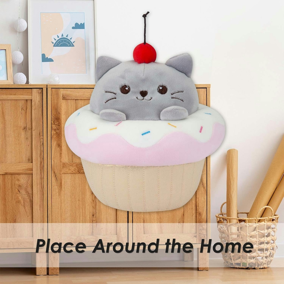 image 1 of Cat Cup Cake Soft Toy Cute Plushie Huggable Cuddly Stuffed Toy 20cm Pink