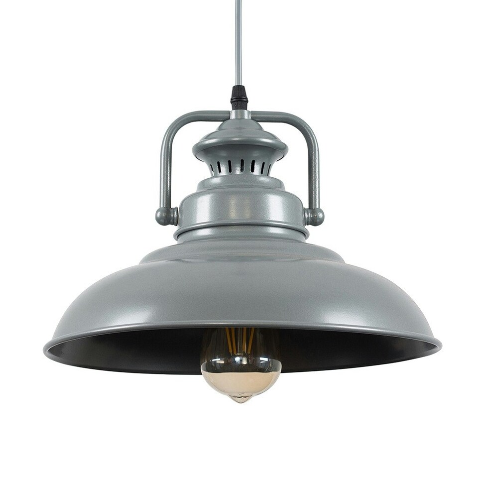 image 1 of ValueLights Duomo Painted Grey Pendant Light and E27 Pear LED 4W Warm White 2700K Bulb