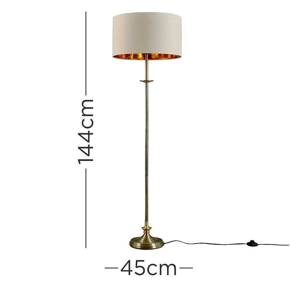 image 1 of ValueLights Traditional Style Antique Brass Sconce Floor Lamp With Beige Gold Drum Shade