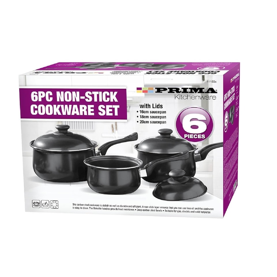 image 1 of 6pc Cookware Set & Lids Bakelite Handle Carbon Steel Non Stick Pans