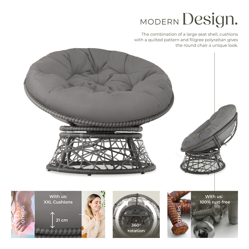 image 1 of Garden Chair Gargano - rotatable, resilient polyrattan, comfortable round cushion, Grey