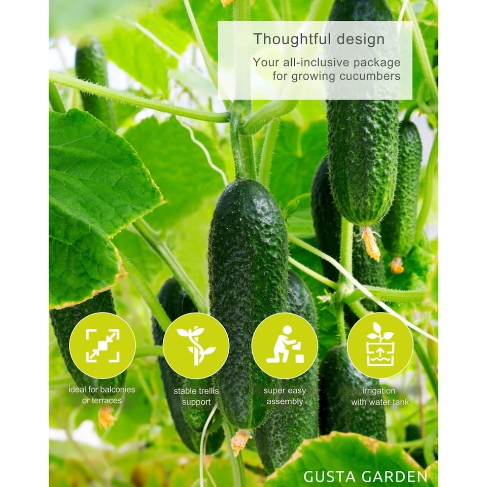 image 1 of GUSTA GARDEN Curt Cucumber Pot - Plant Pot with Trellis for Cucumbers, Irrigation System (Dark Green)