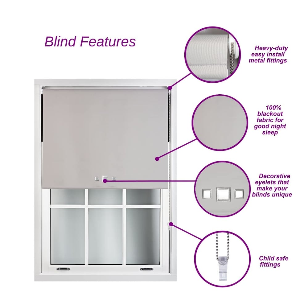 image 1 of FURNISHED Blackout Roller Blind with Triple Square Eyelets Easy Fit Window Shade | Black | Black | (W) 200cm x (L) 165cm
