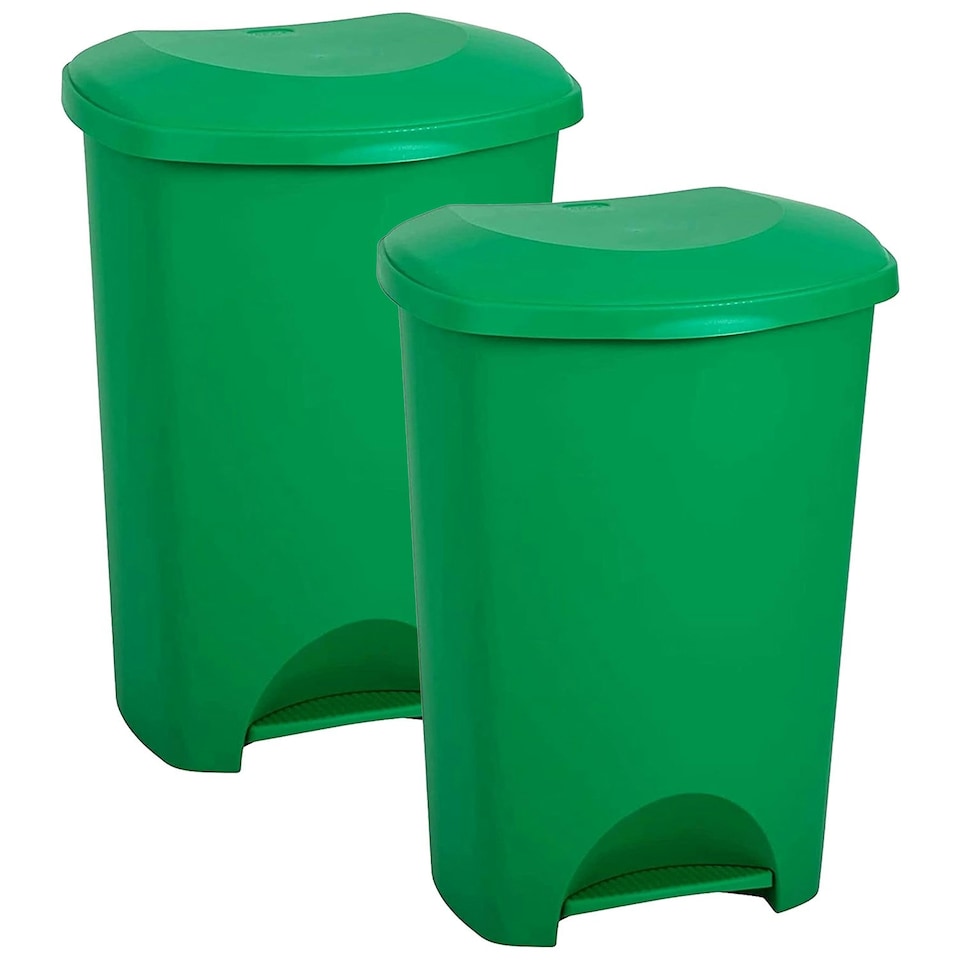 image 1 of 2 x 50L Commercial Medical Utility Green Coloured Recycling Waste Bins With Foot Pedal Green