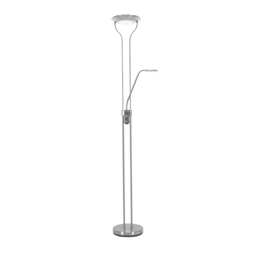 image 1 of ValueLights Beata Brushed Chrome Integrated LED Uplighter Floor Lamp with Task Reading Side Lamp