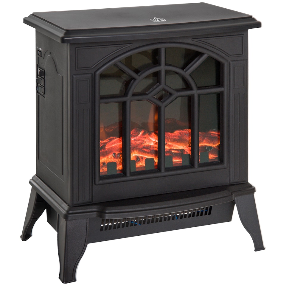 image 1 of HOMCOM Freestanding Electric Fireplace Heater w/ LED Flame 1000W/2000W Black