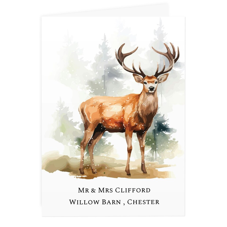 image 1 of Personalised Watercolour Stag Greetings Card