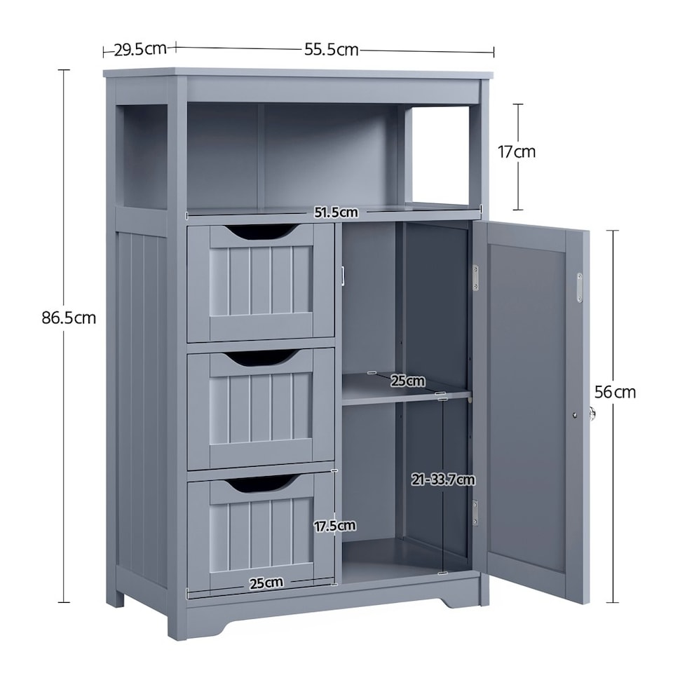 image 1 of Yaheetech Bathroom Floor Cabinet with Three Drawers