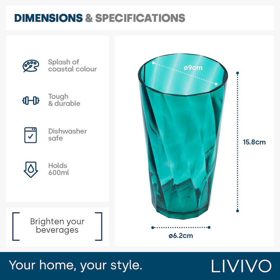 image 1 of 6 Multicoloured Plastic Tumblers - Teal